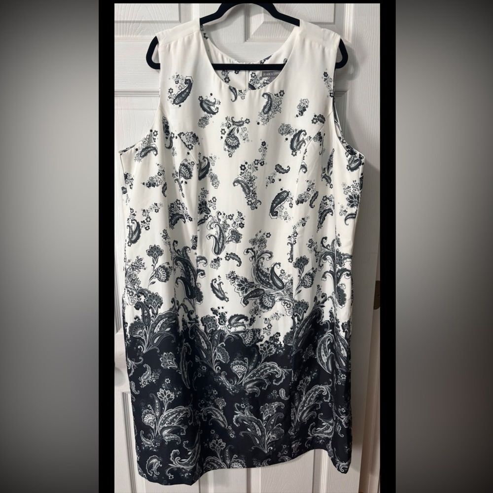 Jessica London White Black Paisley Sheath Dress Fully Lined Plus Size 28W EUC